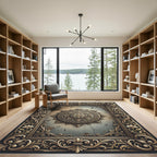 Ornate Gold Floral Frame Rug