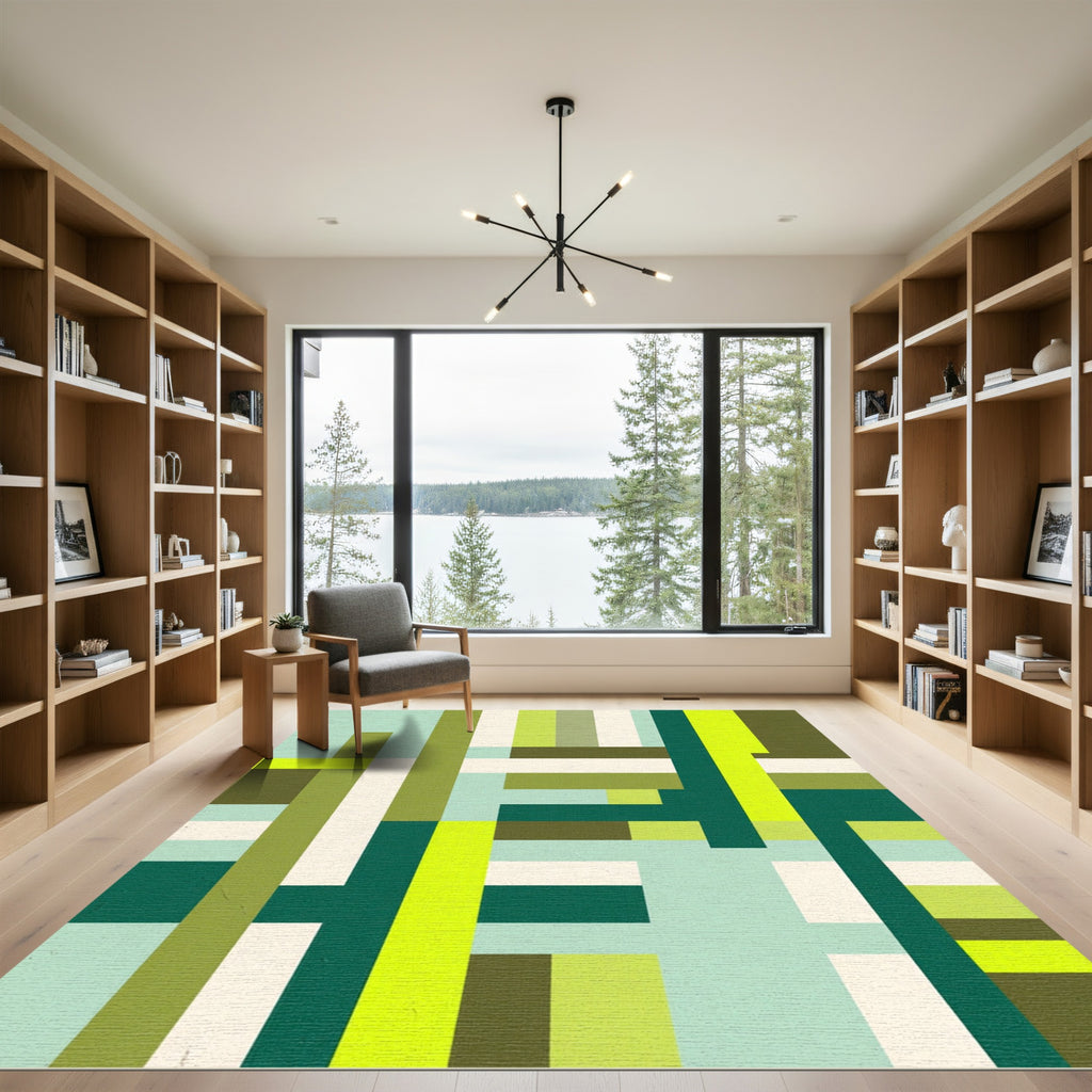 Modern Abstract Geometric Lime Green Rug