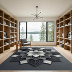 Monochromatic Gray Layered Petal Mandala Rug