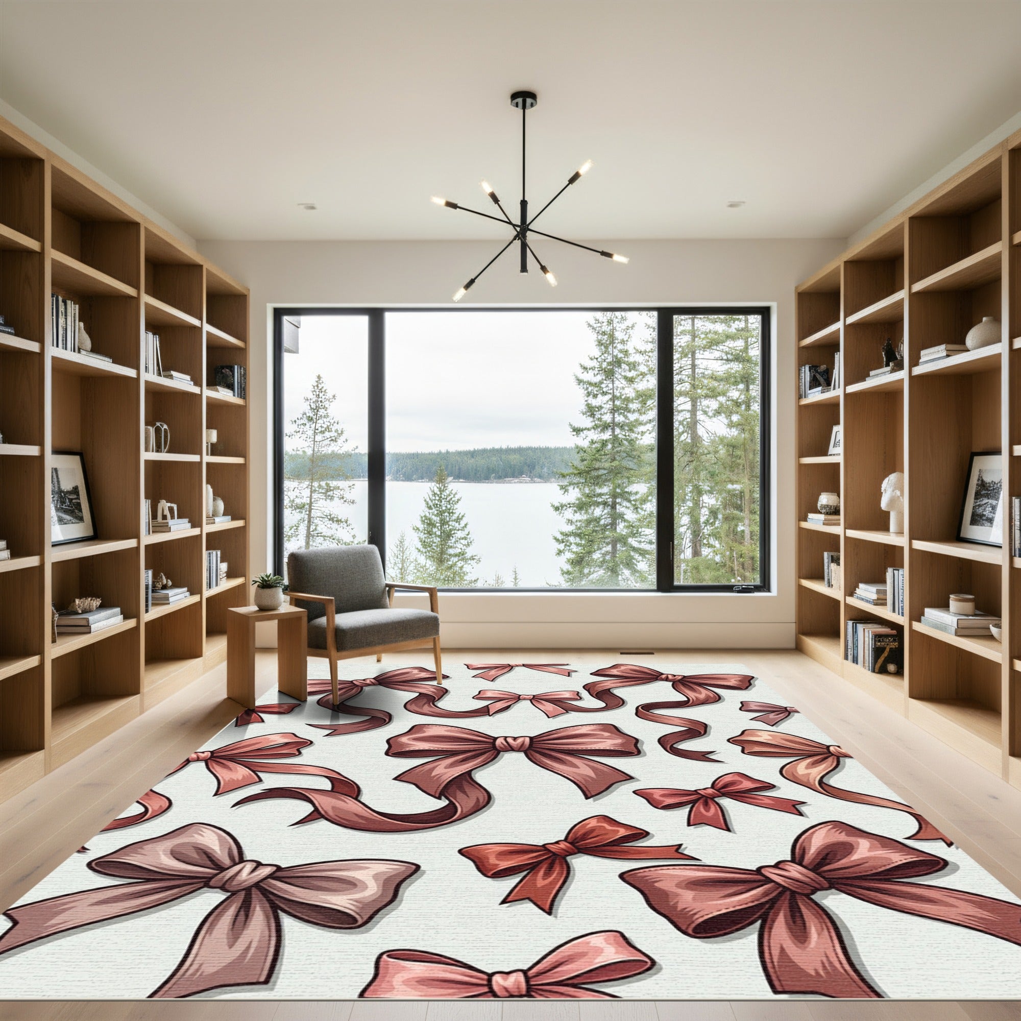Elegant Dusky Pink Ribbon Bows Rug