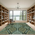 Sage and Olive Ornate Diamond Scroll Rug