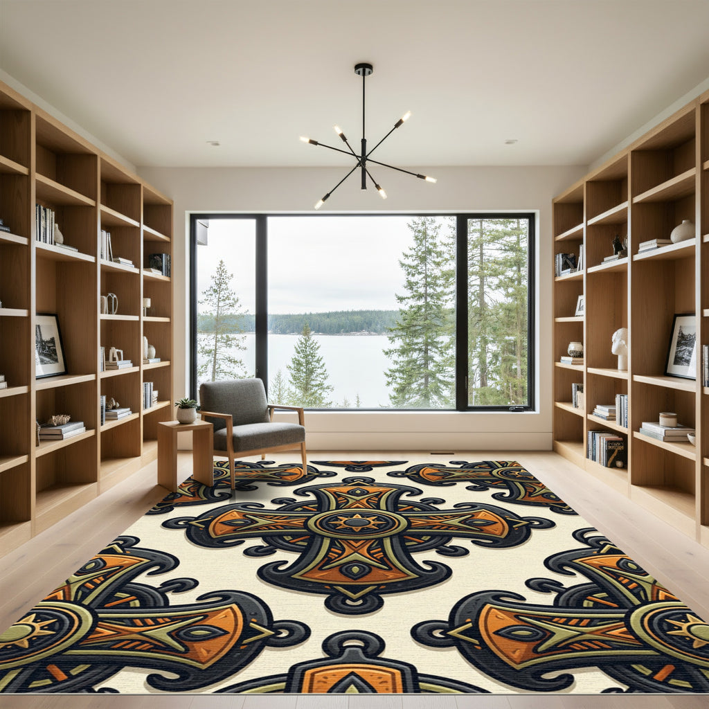 Ornate Gilded Gothic Cross Medallion Rug