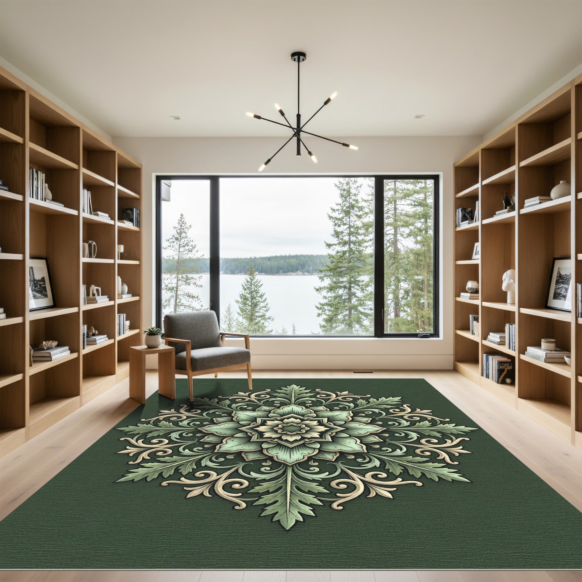 Sage Leaf Scrollwork Floral Medallion Rug