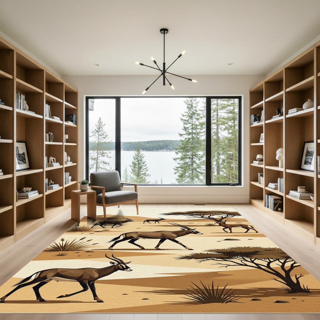 Safari Antelope Desert Landscape Illustration Rug