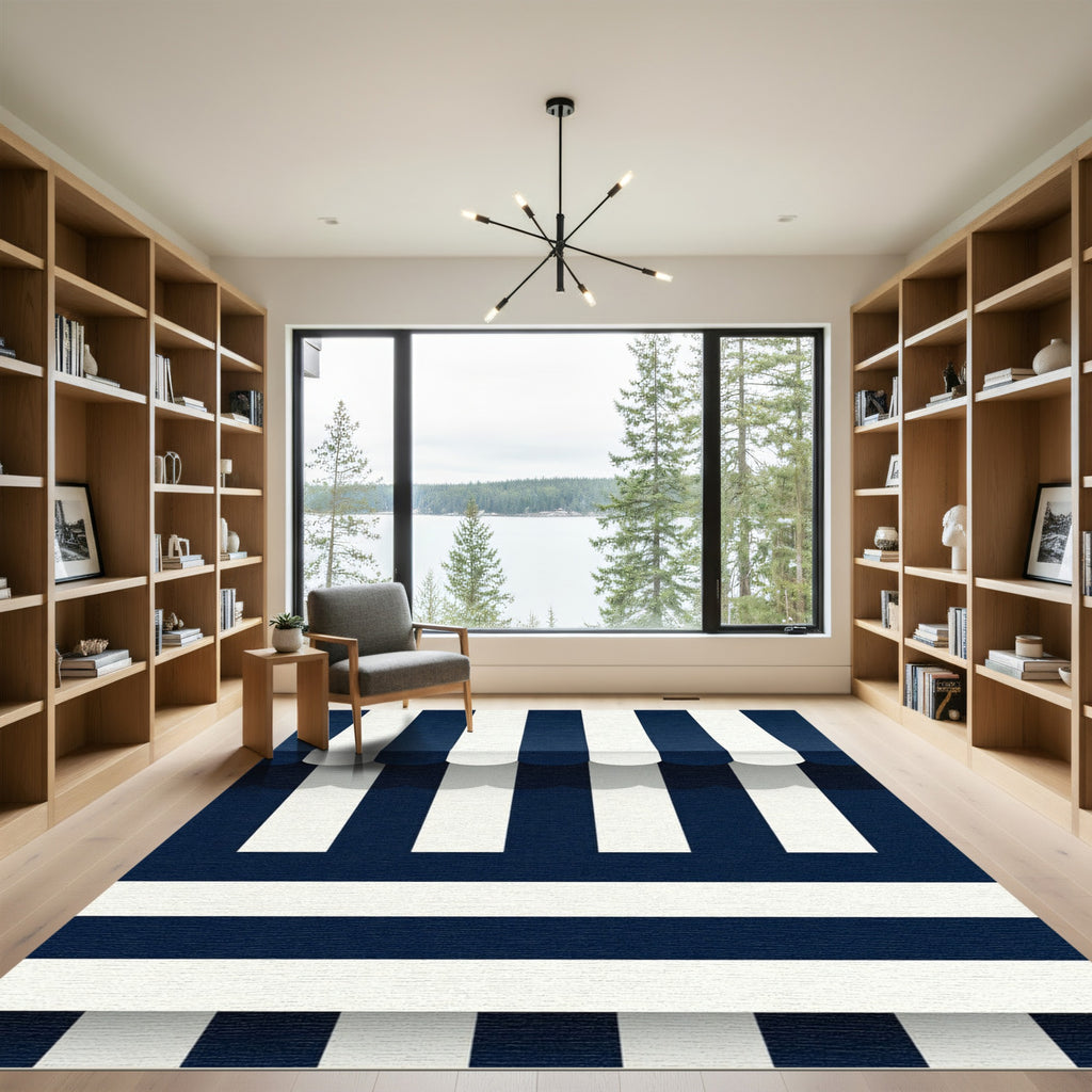 Navy White Classic Stripe Composition Rug