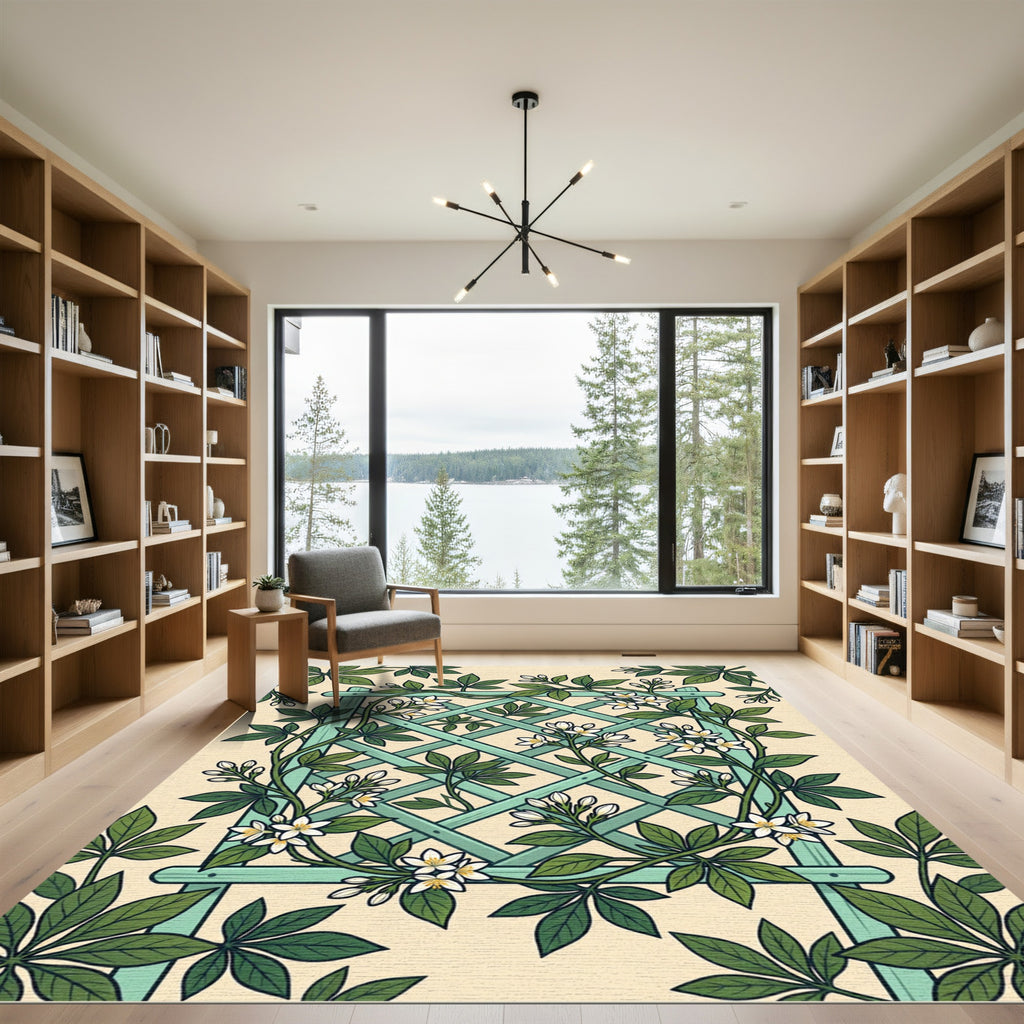 Mint Trellis Jasmine Floral Vine Rug