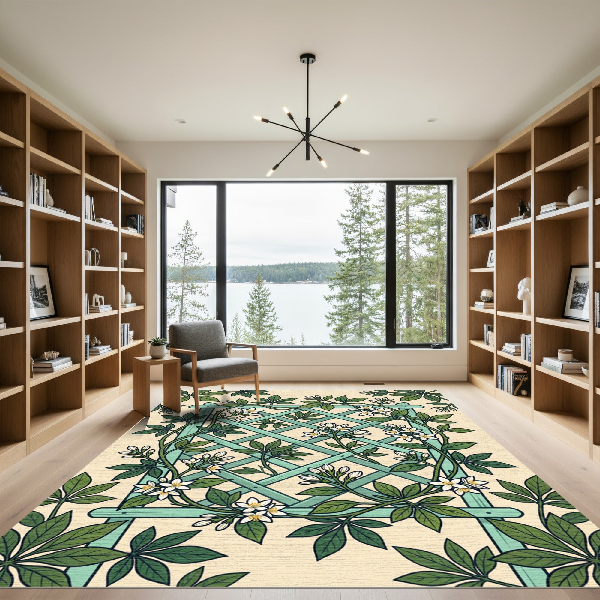 Mint Trellis Jasmine Floral Vine Rug