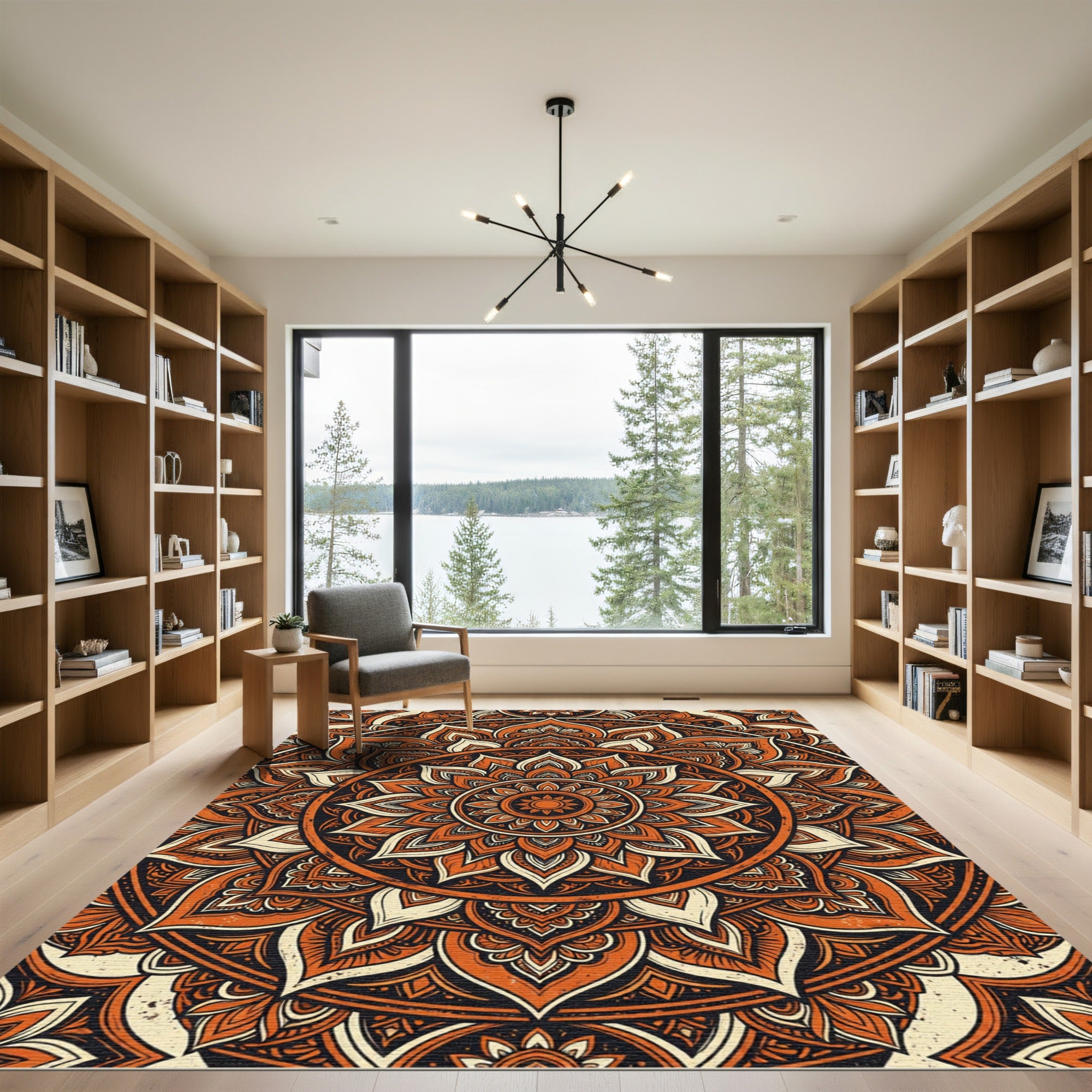 Earthy Rust Floral Mandala Circle Rug