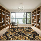 Majestic Golden Leopard Head Black Tapestry Rug