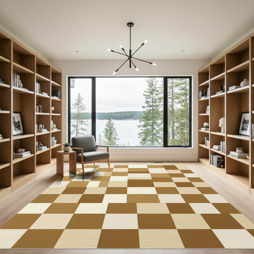 Subtle Brown Tan Checkered Mosaic Rug