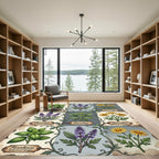 Vintage Botanical Herbaceous Garden Grid Rug