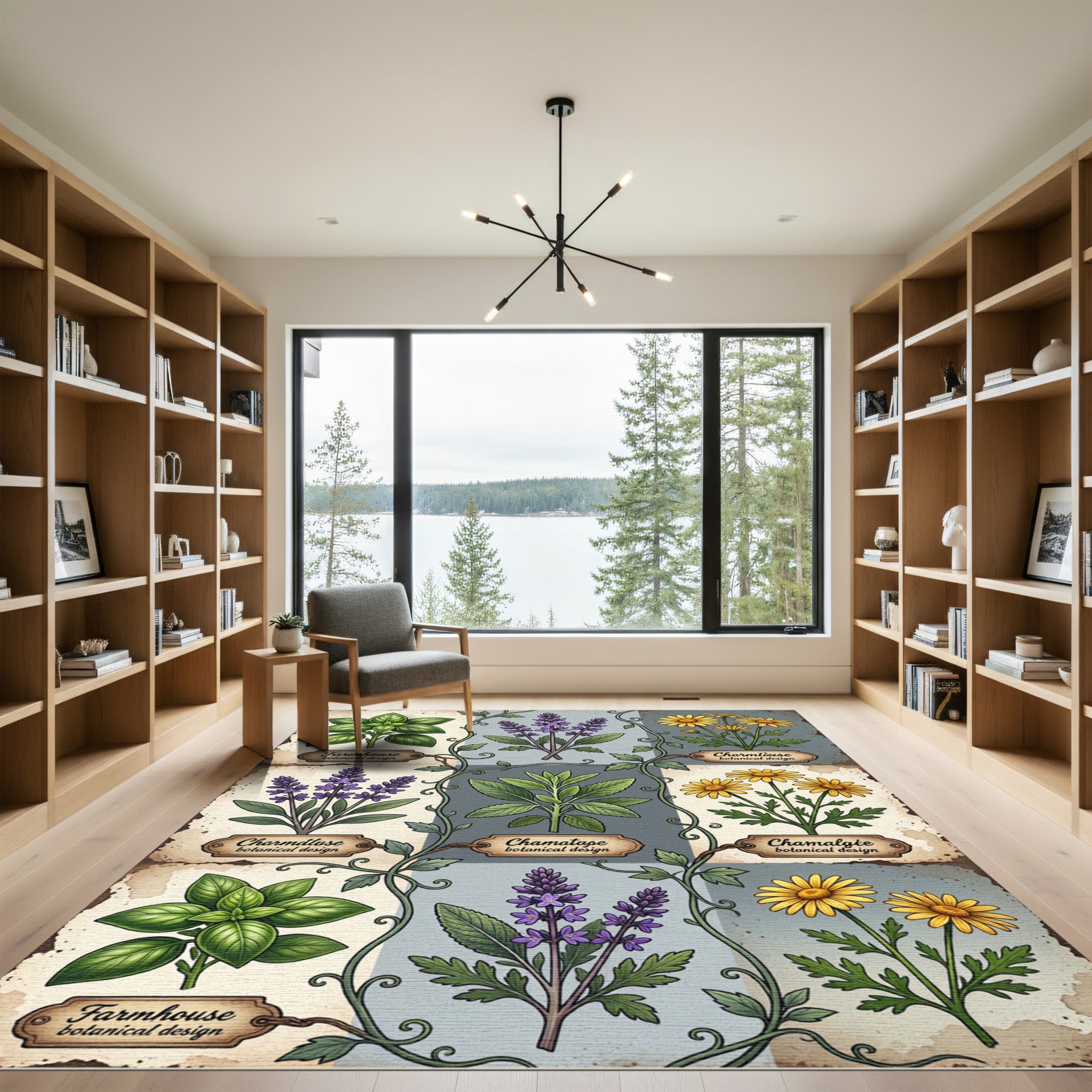 Vintage Botanical Herbaceous Garden Grid Rug