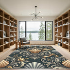 Elegant Golden Shell Baroque Damask Rug