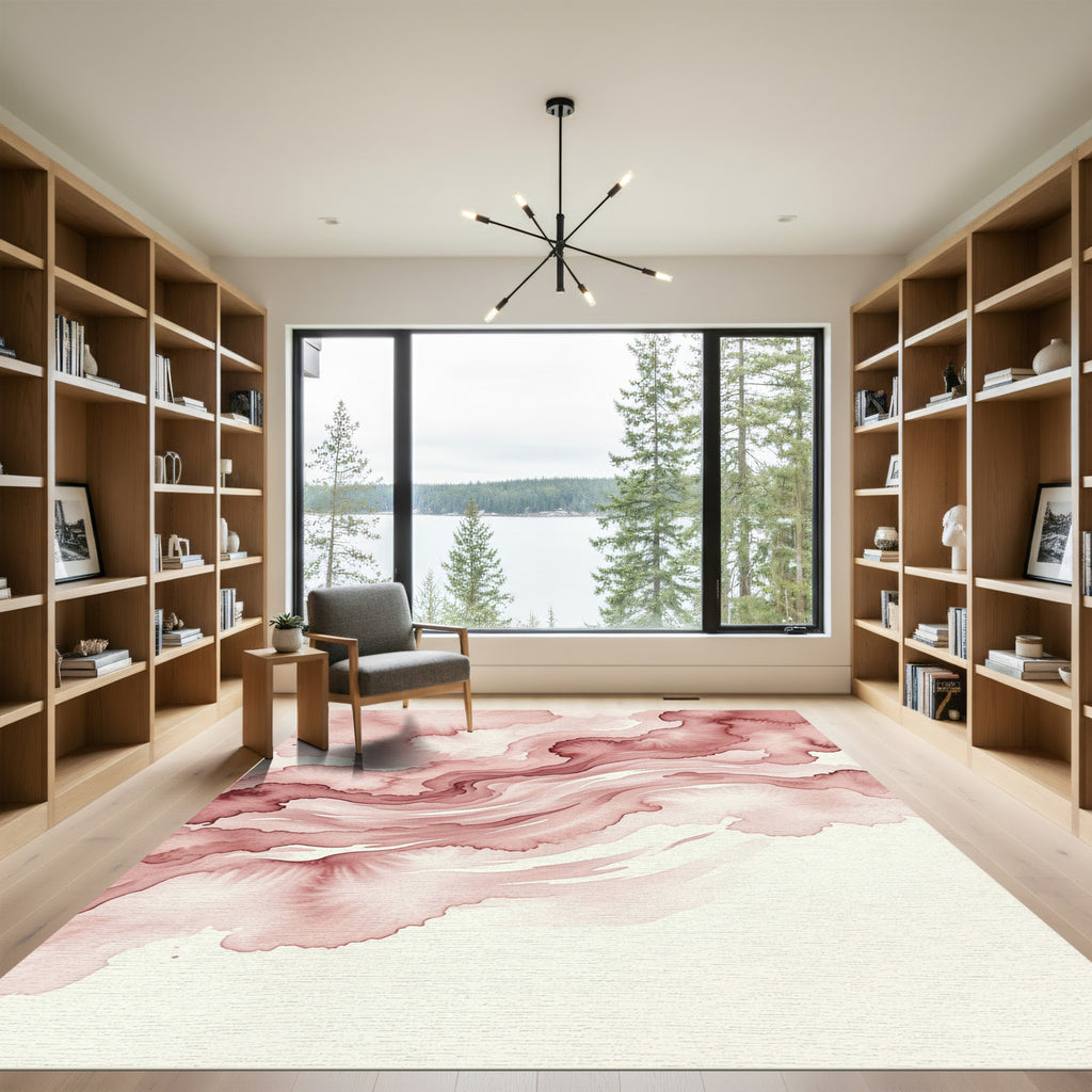 Crimson Watercolor Fluid Swirl Rug