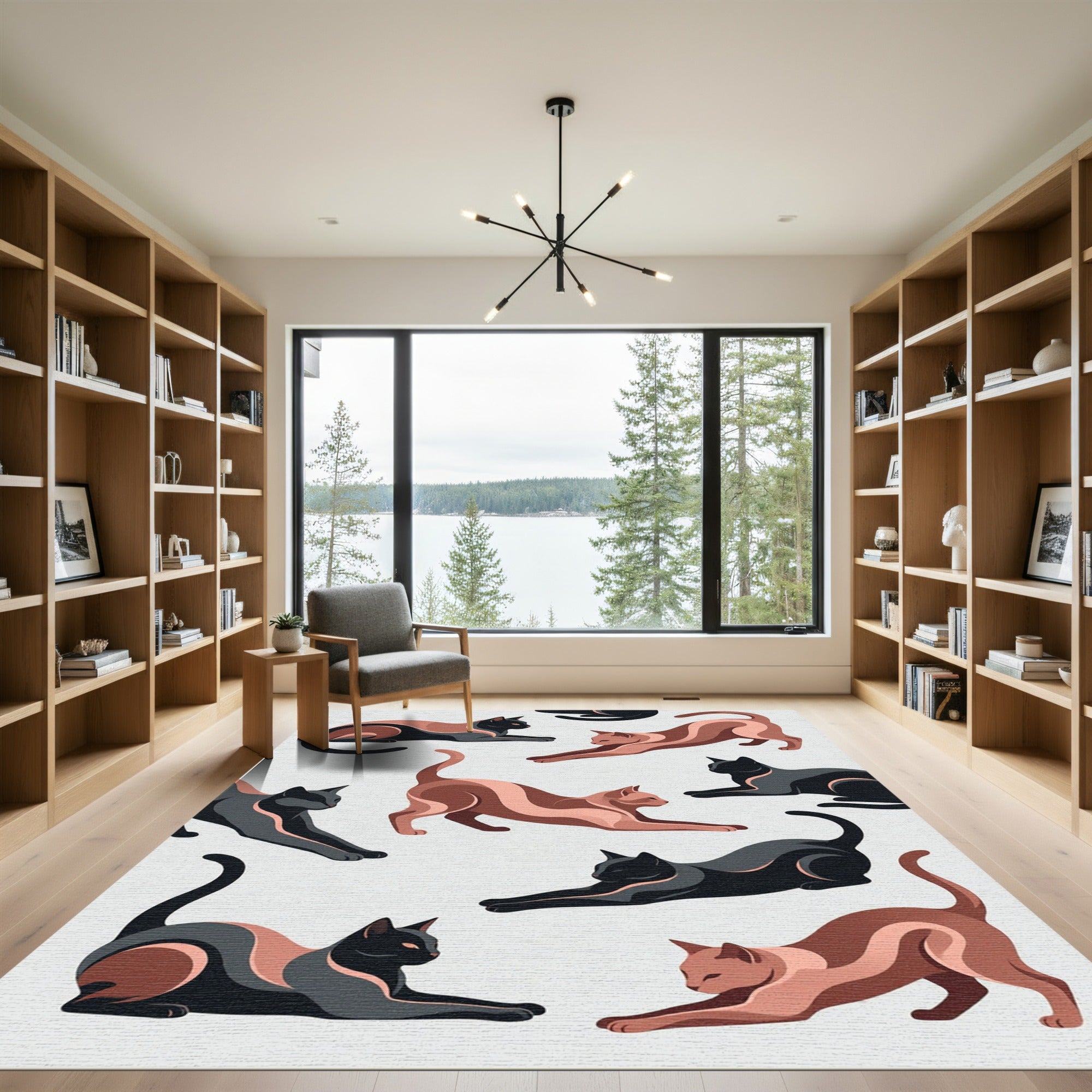 Abstract Minimalist Two Tone Cat Silhouette Rug