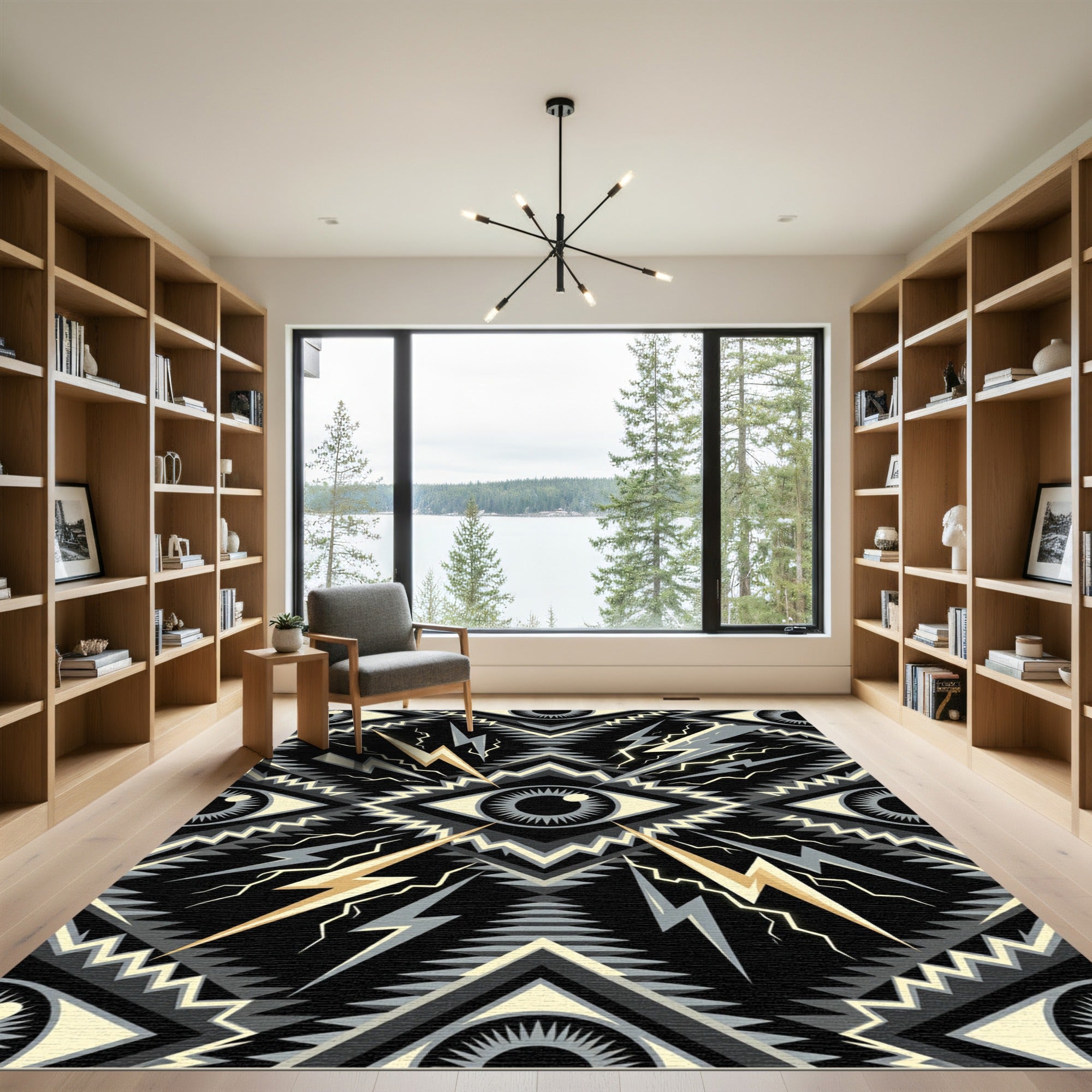 Mystic Electric Eye Geometric Lightning Art Rug
