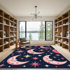 Pink Moon Stars Night Sky Rug