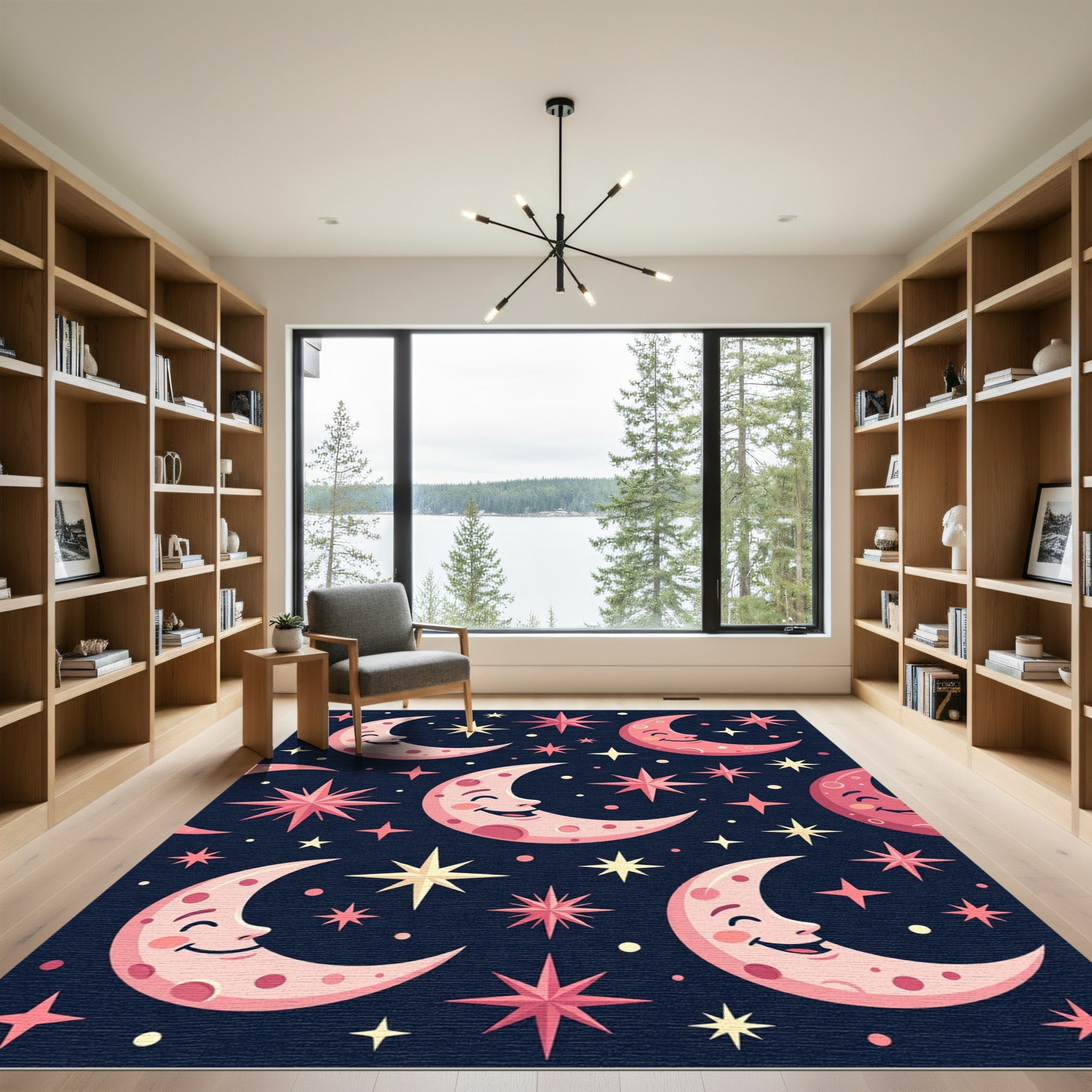 Pink Moon Stars Night Sky Rug