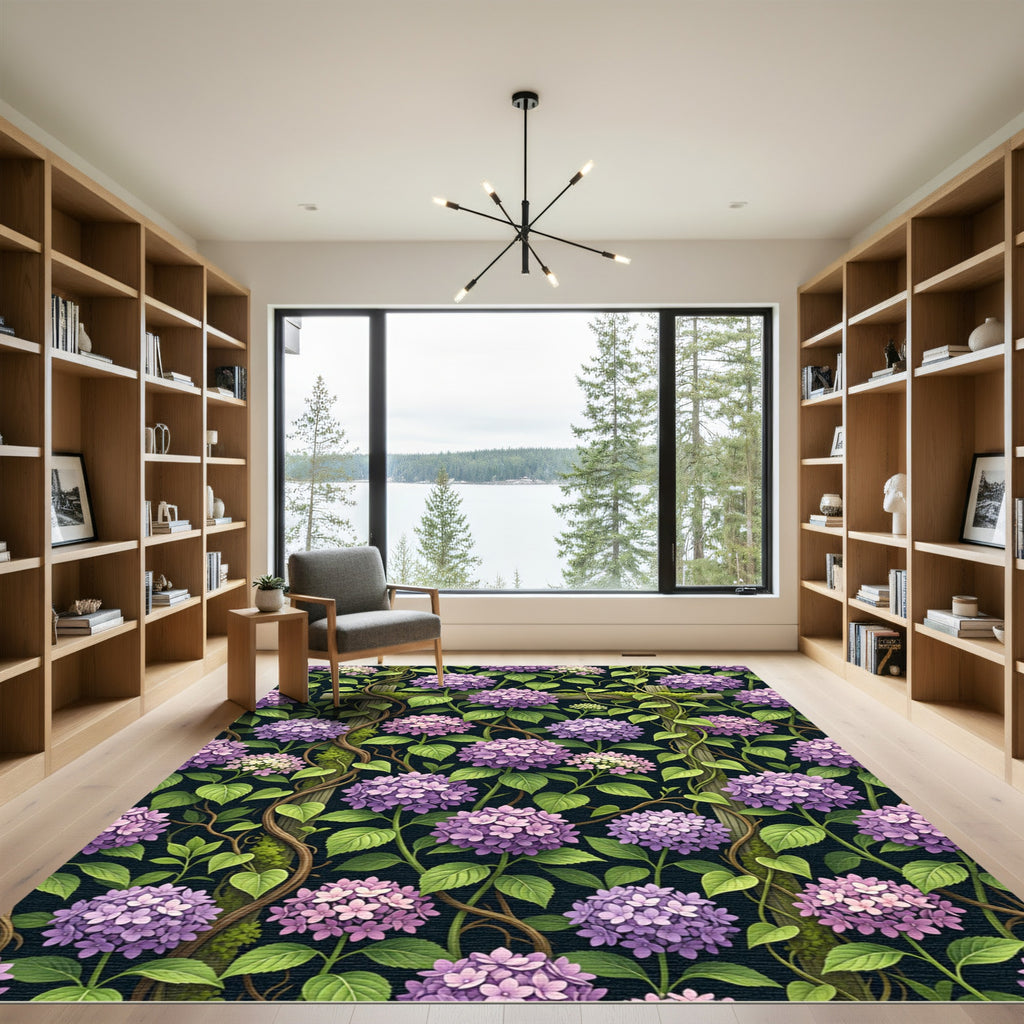 Purple Hydrangea Garden Trellis Botanical Rug