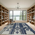 Navy Blue Arch Geometric Medallion Rug