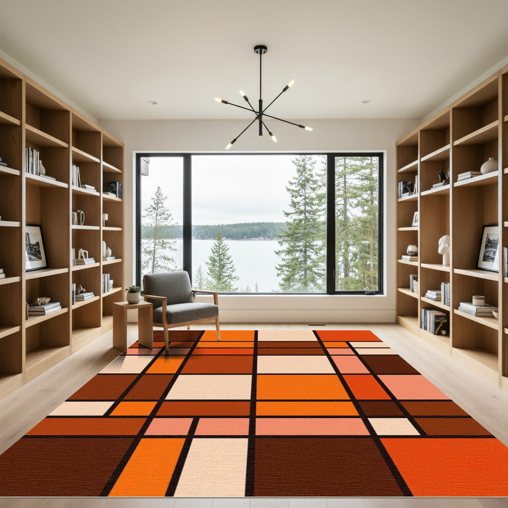 Modern Geometric Abstract Terracotta Grid Rug