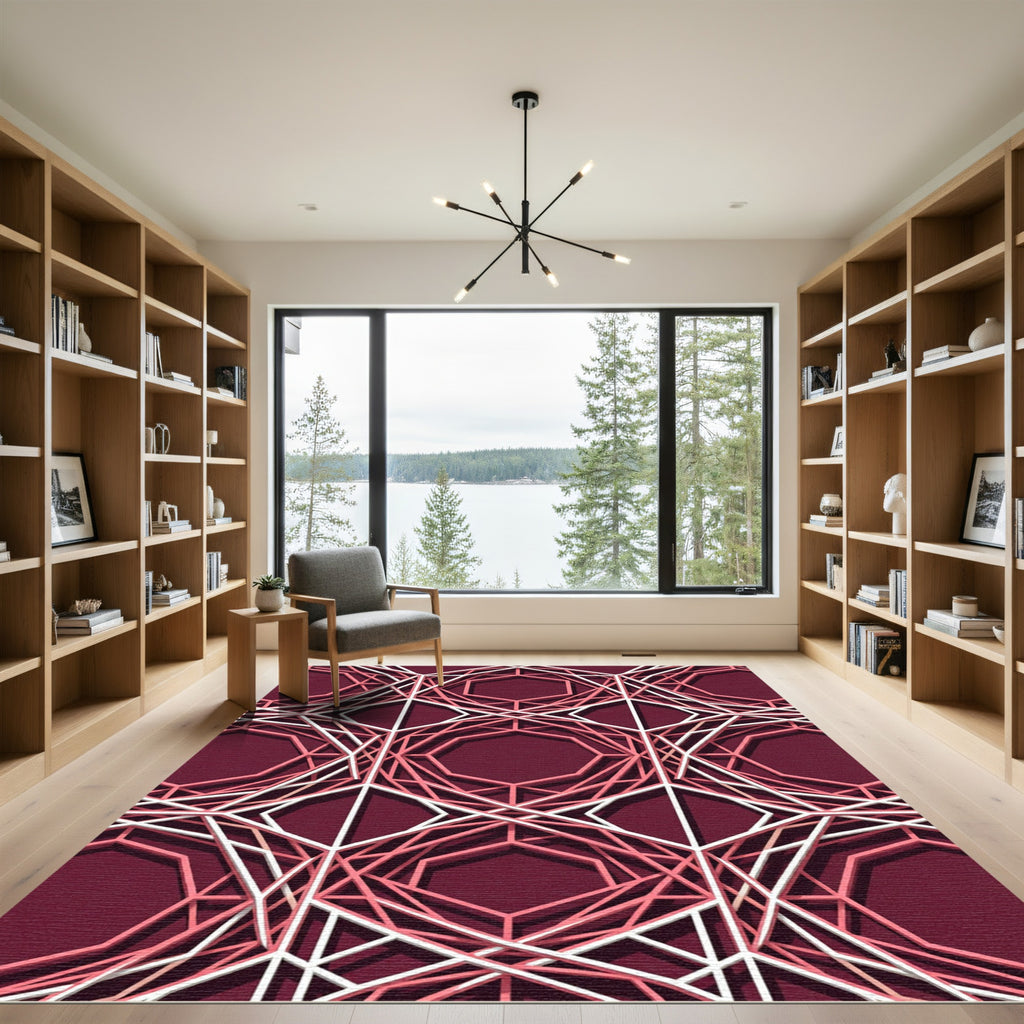 Modern Geometric Burgundy Hexagon Lattice Rug