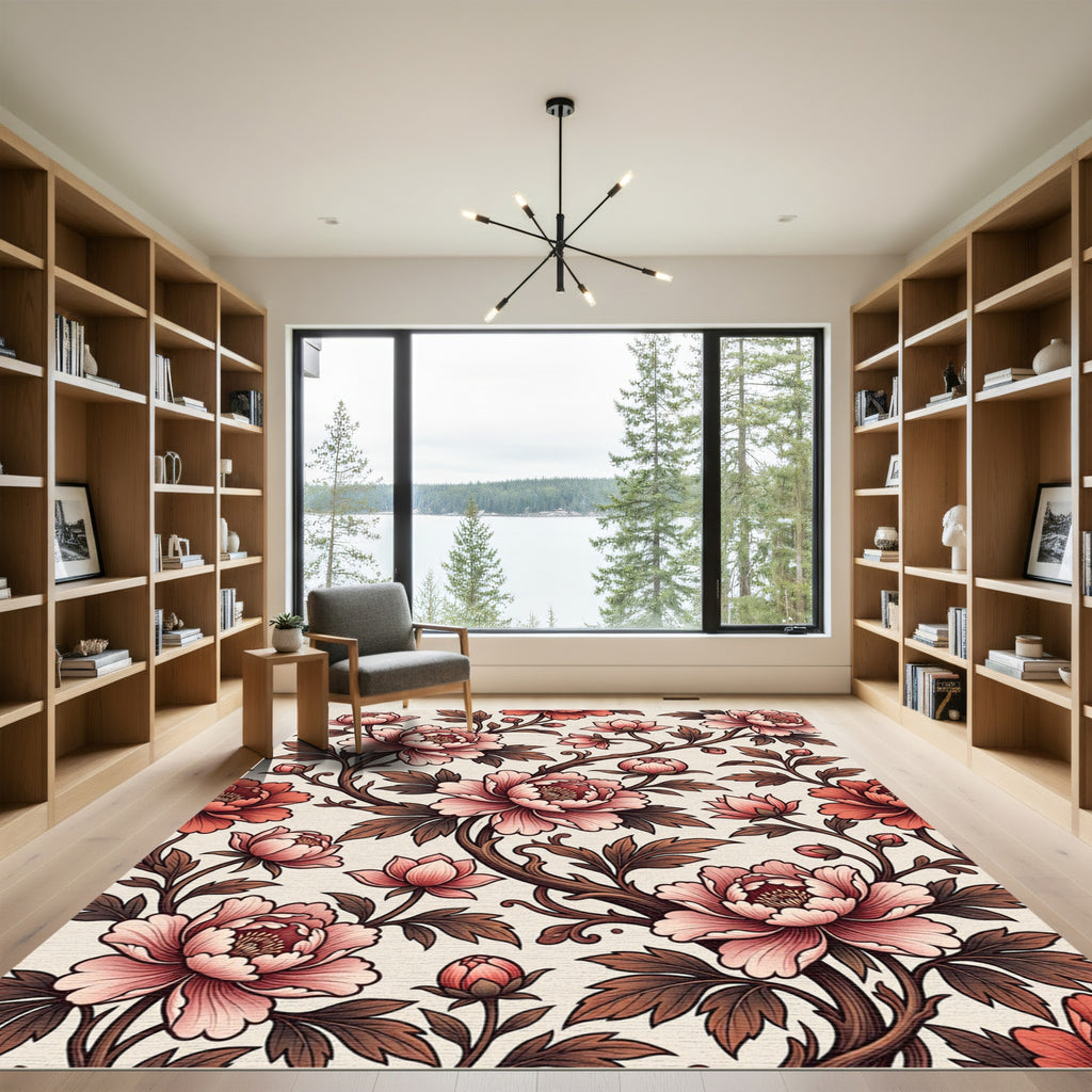 Pink Peony Blossom Vine Rug
