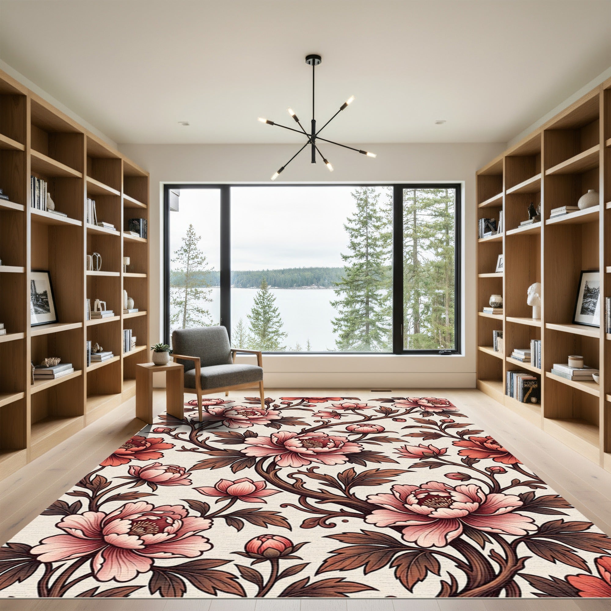Pink Peony Blossom Vine Rug