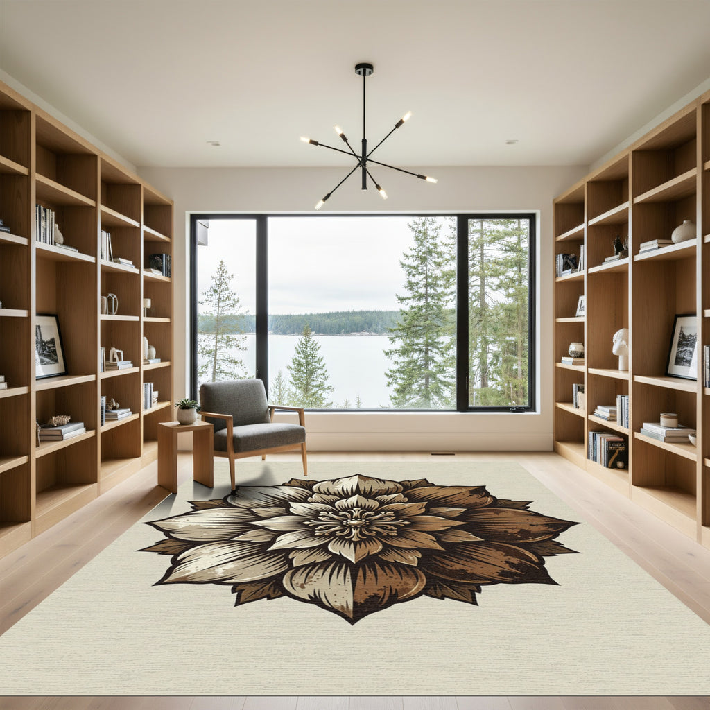 Sepia Tone Antique Floral Symmetry Rug