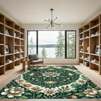 Deep Teal Floral Medallion Garden Rug