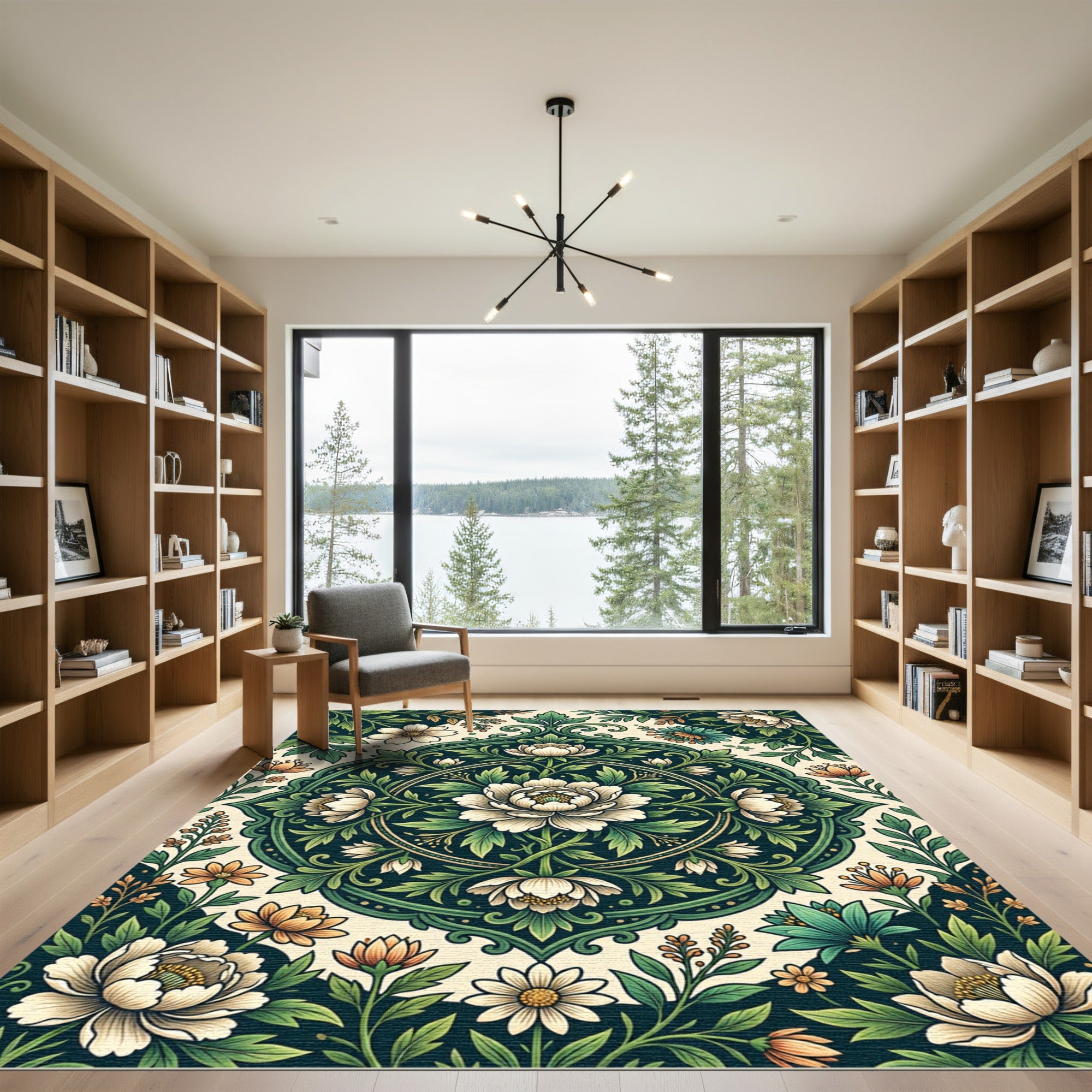 Deep Teal Floral Medallion Garden Rug