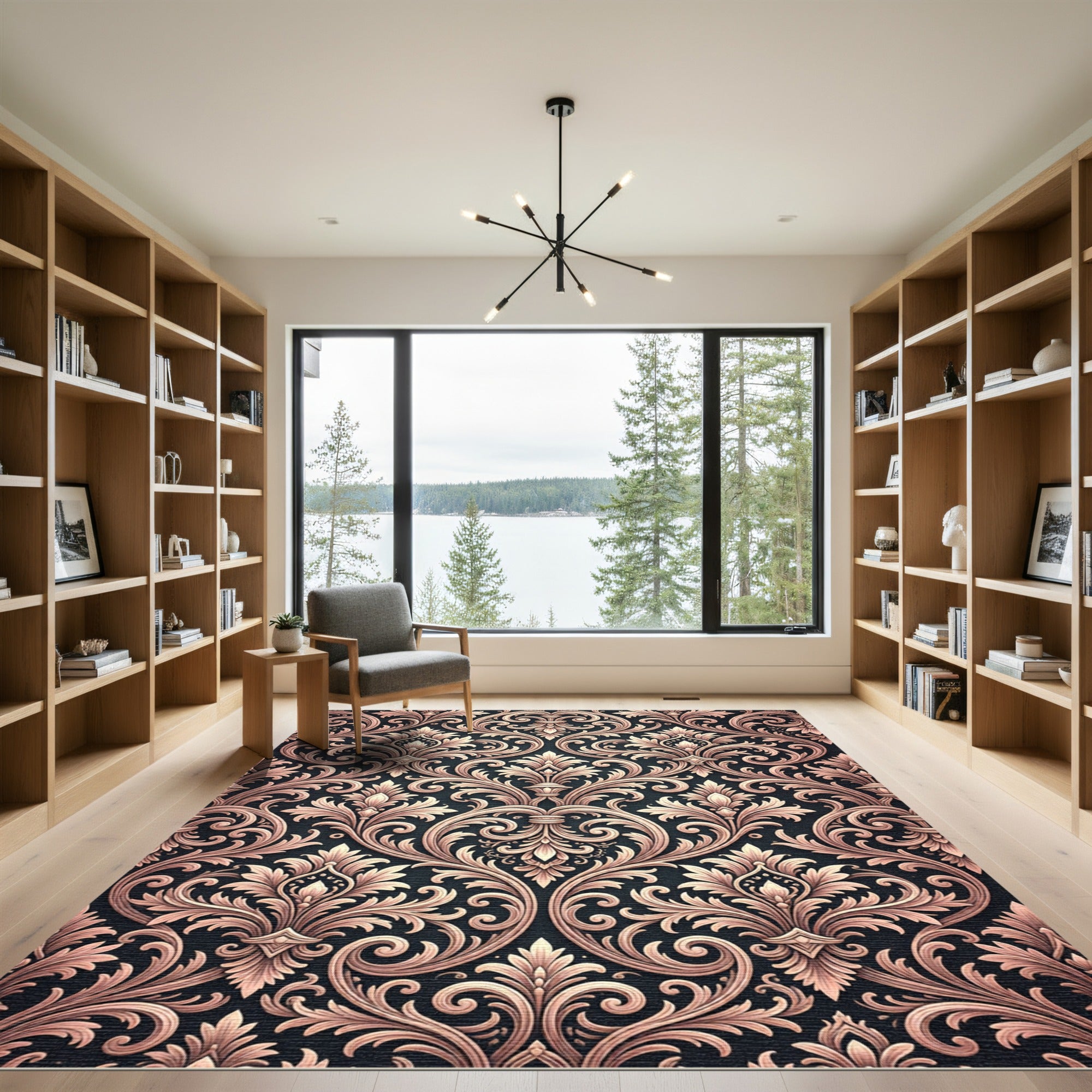 Bronze Damask Flourish Background Rug