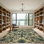 Sage Green Ornate Acanthus Scrollwork Rug