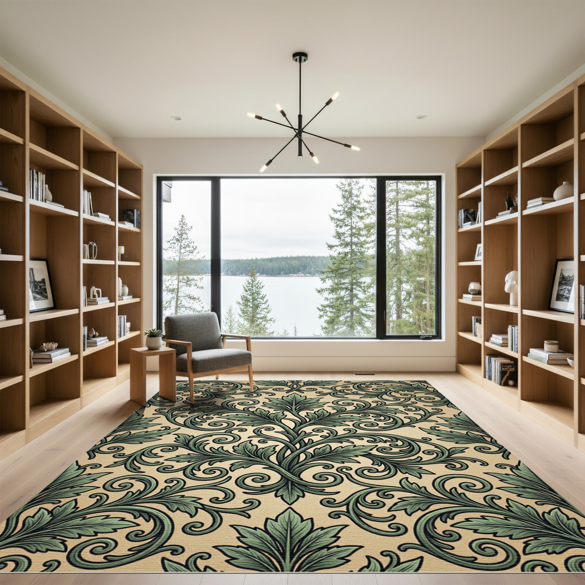 Sage Green Ornate Acanthus Scrollwork Rug