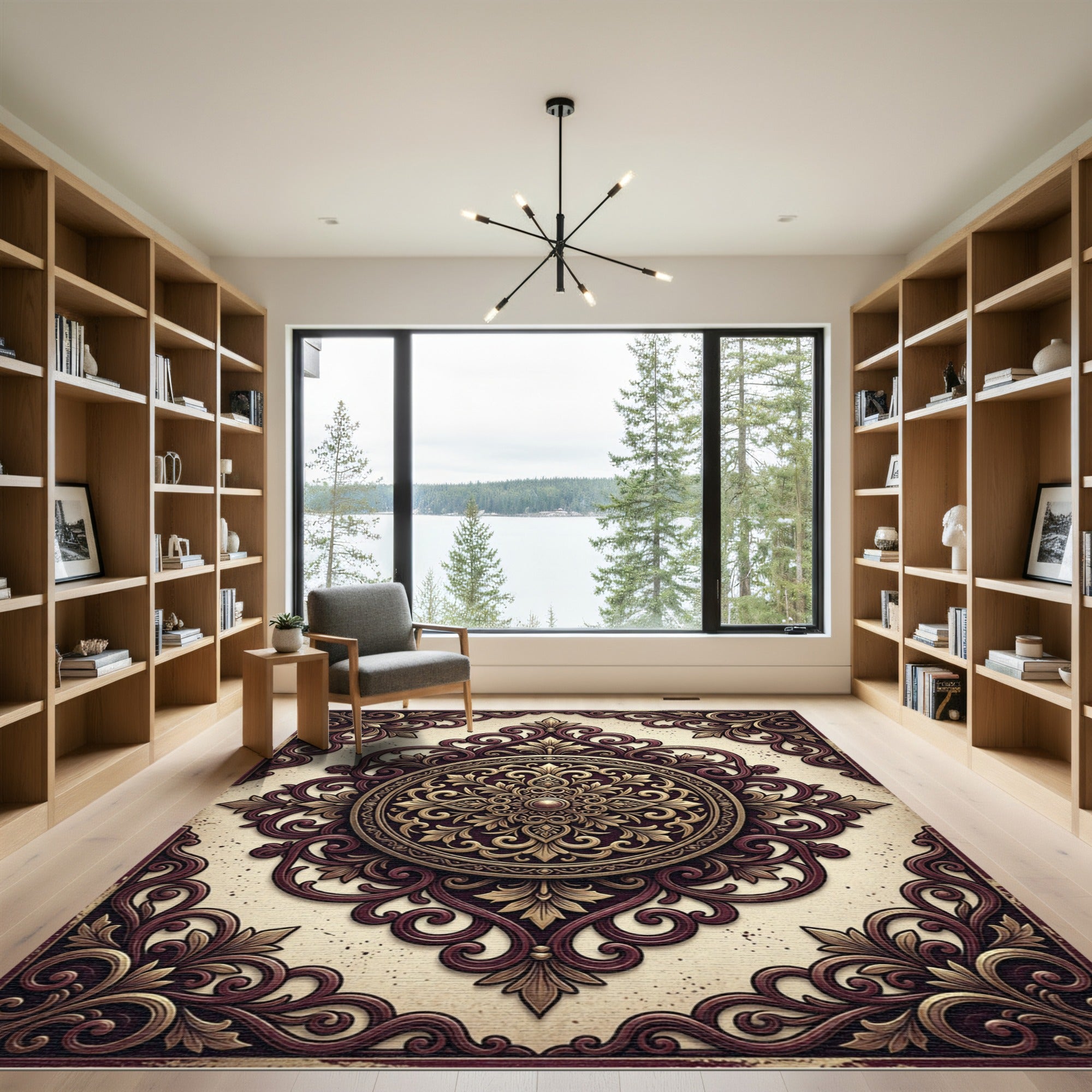 Ornate Crimson Gold Medallion Rug