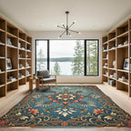 Elegant Blue Coral Floral Medallion Rug