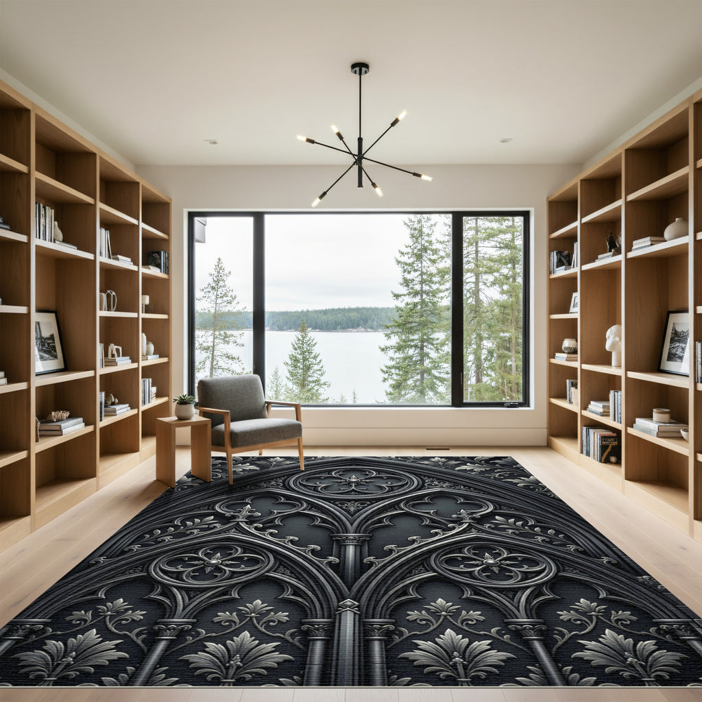 Gothic Black Floral Archway Rug