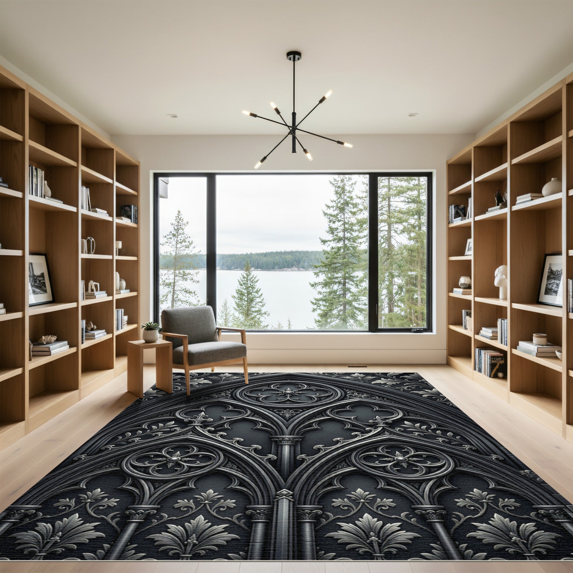 Gothic Black Floral Archway Rug