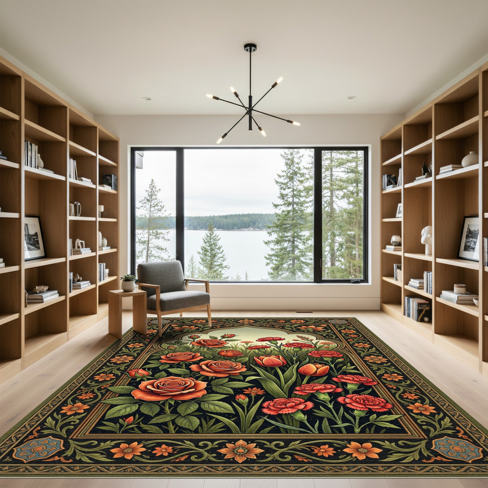 Vibrant Crimson Rose Tulip Garden Rug