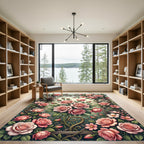 Romantic Pink Rose Trellis Floral Rug