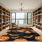Spooky Orange Jack o Lantern Bat Harvest Rug