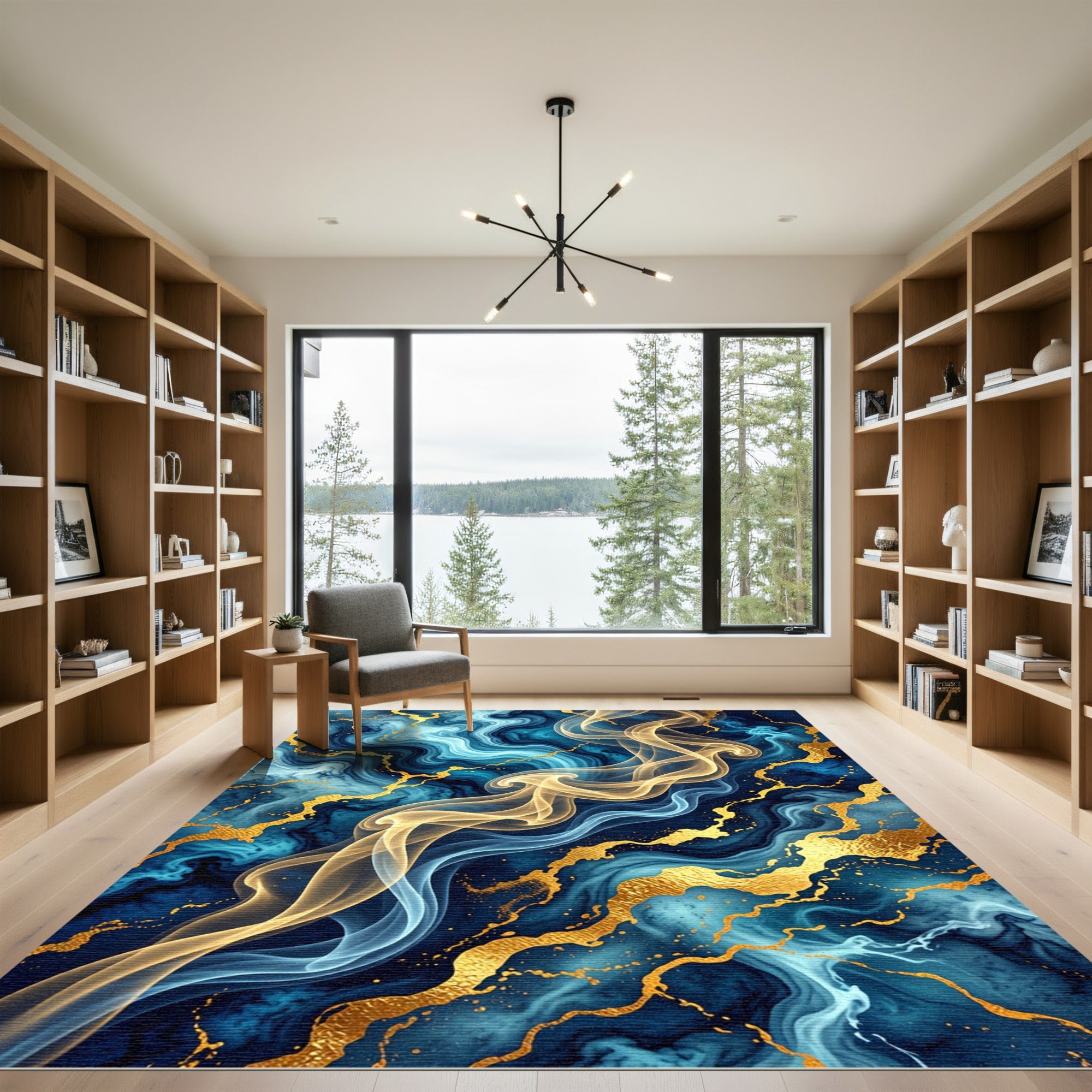 Golden Liquid Marble Abstract Wave Rug