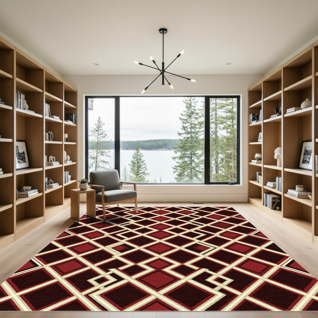 Crimson Interlocking Diamond Net Rug