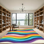 Vibrant Rainbow Wavy Brush Stroke Rug