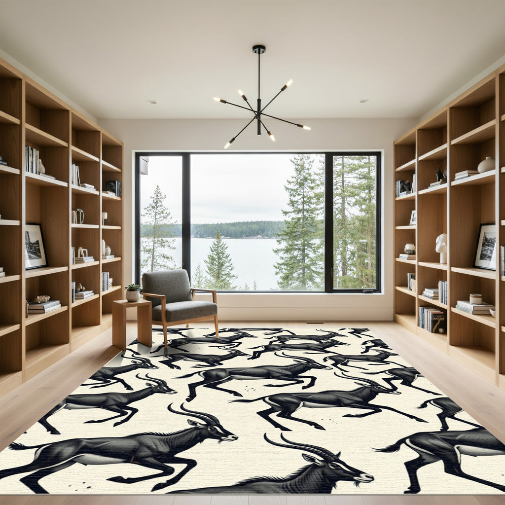 Monochromatic Running Antelope Illustration Rug