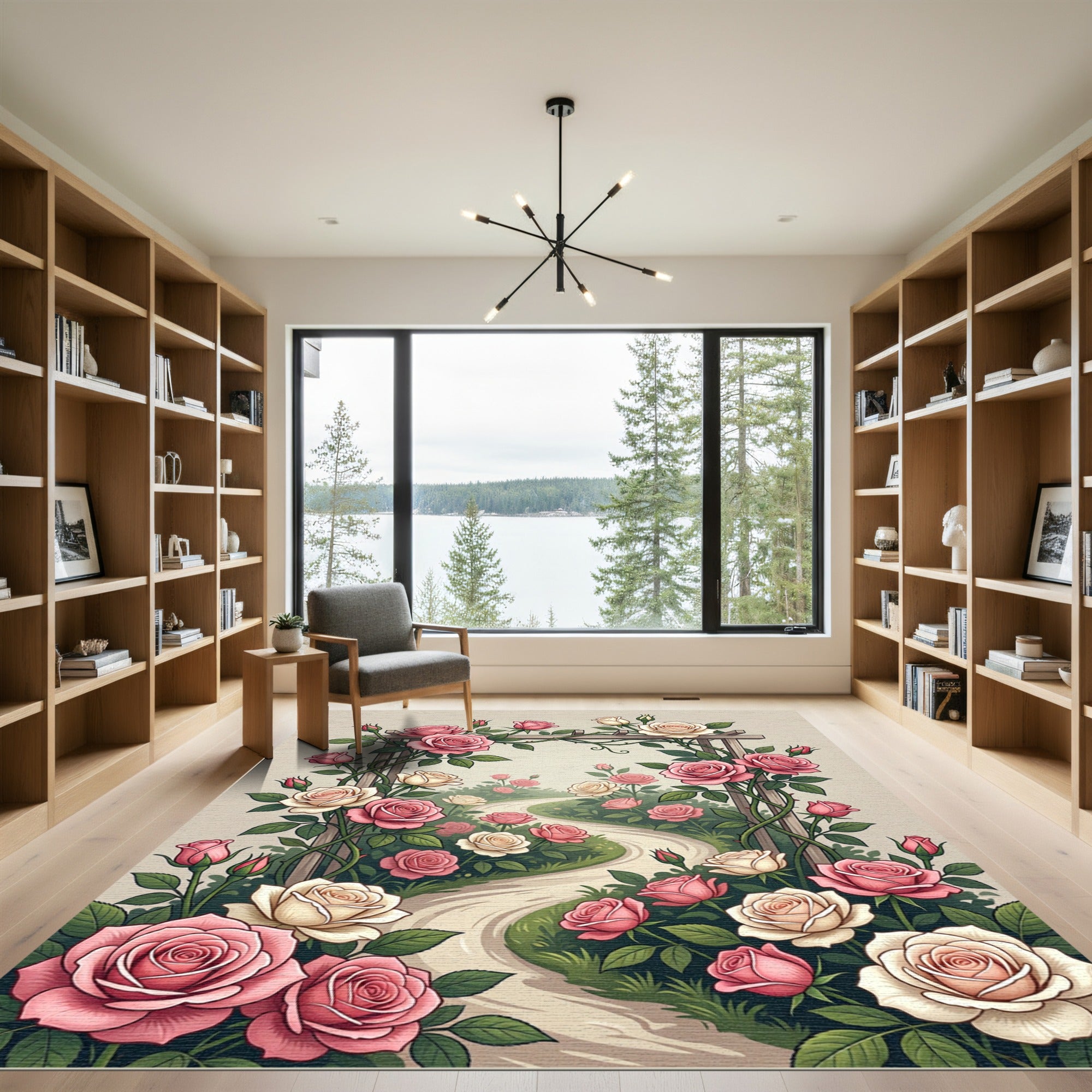 Romantic Pink and Cream Rose Arch Rug