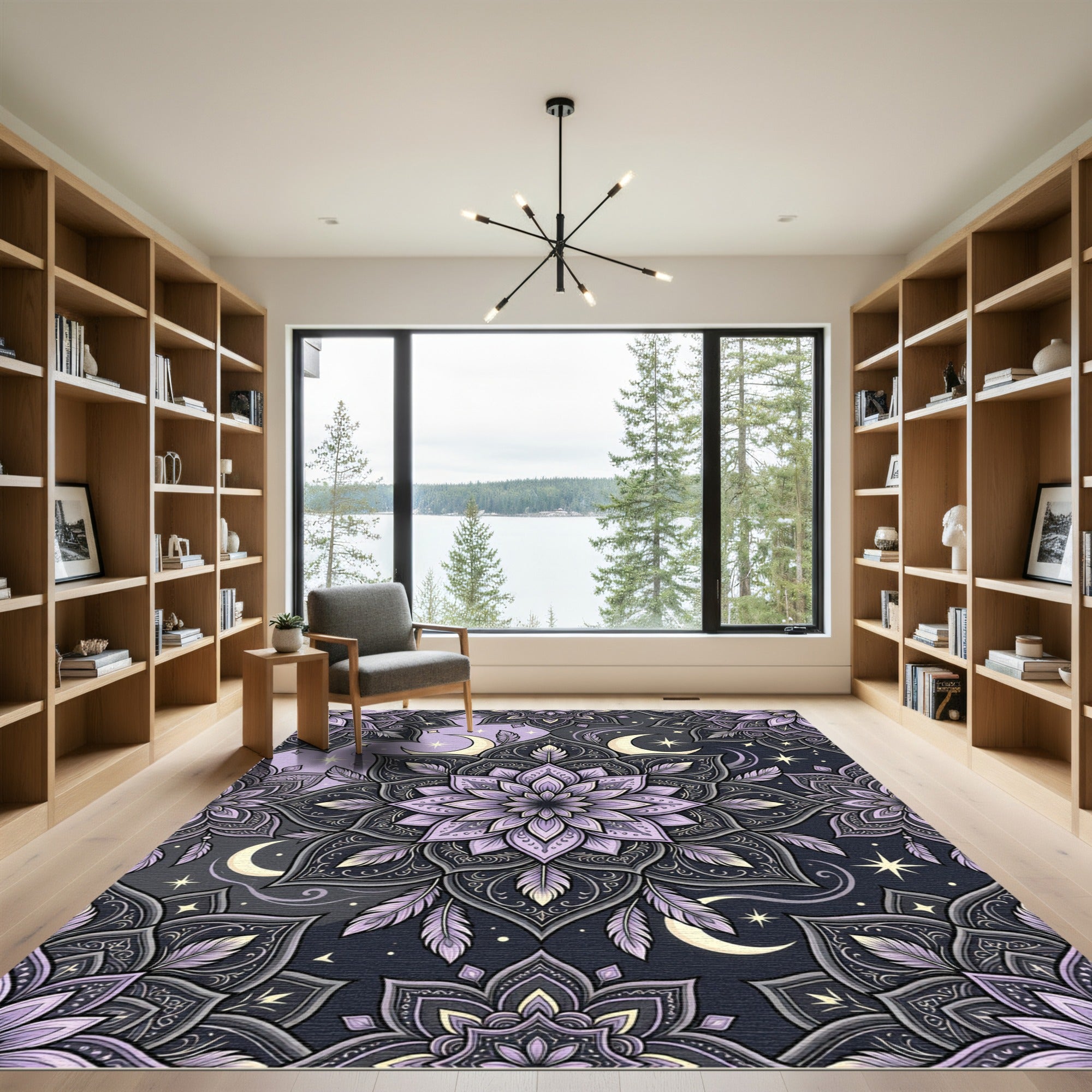 Lavender Moon Crescent Mandala Rug