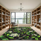White Jasmine Vine Lattice Trellis Rug