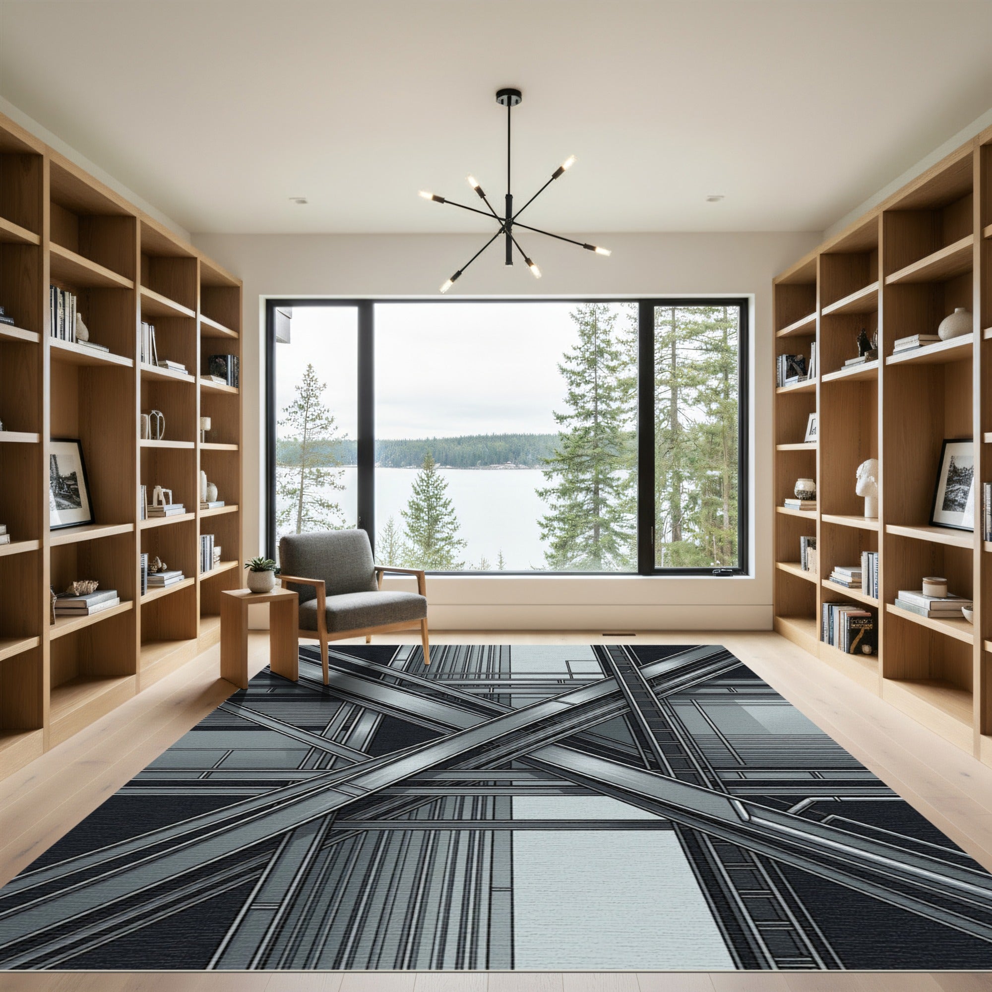 Monochromatic Industrial Steel Structure Rug