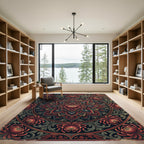 Gothic Crimson Chrysanthemum Floral Mandala Rug